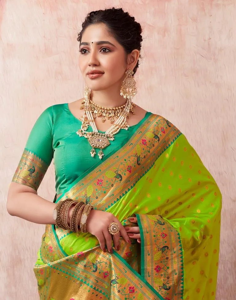 Neon Green Silk Plain Sarees