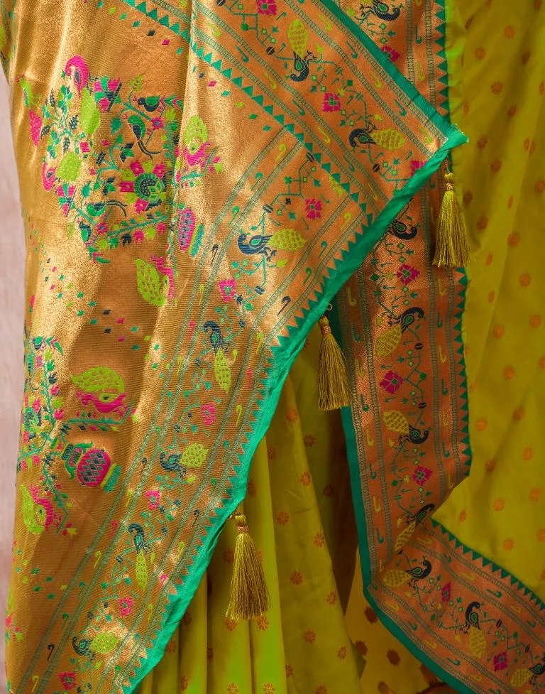 Neon Green Silk Plain Sarees