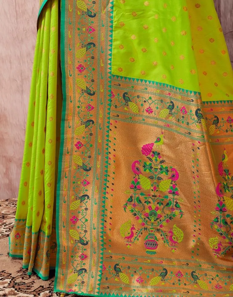 Neon Green Silk Plain Sarees