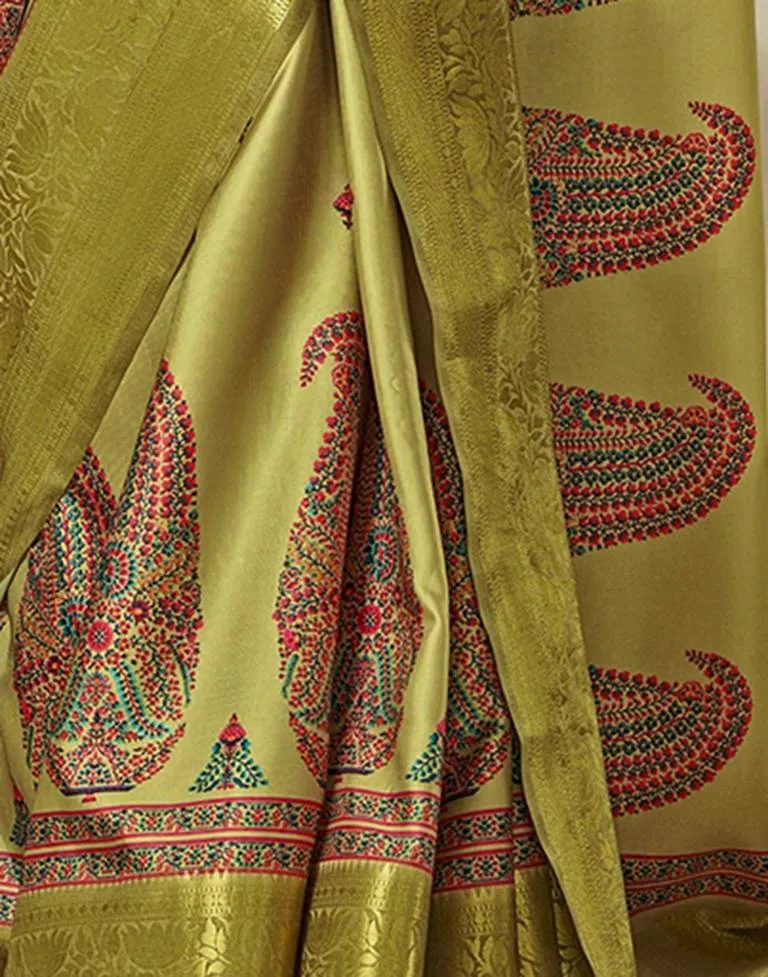 Olive Green Silk Printed Sarees