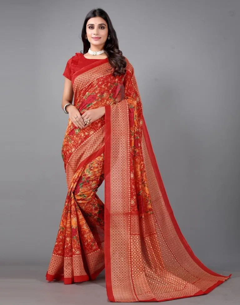 Orange Printed Saree