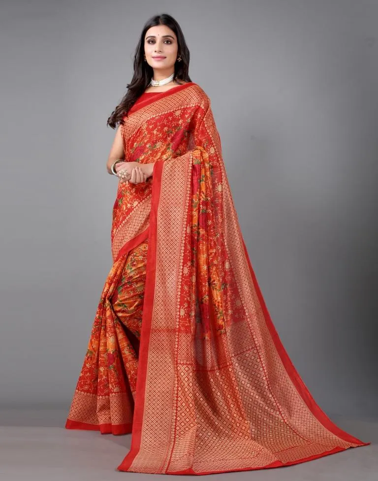 Orange Printed Saree