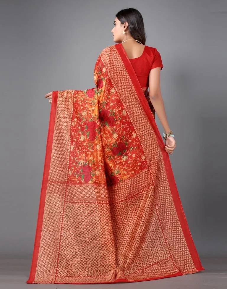 Orange Printed Saree