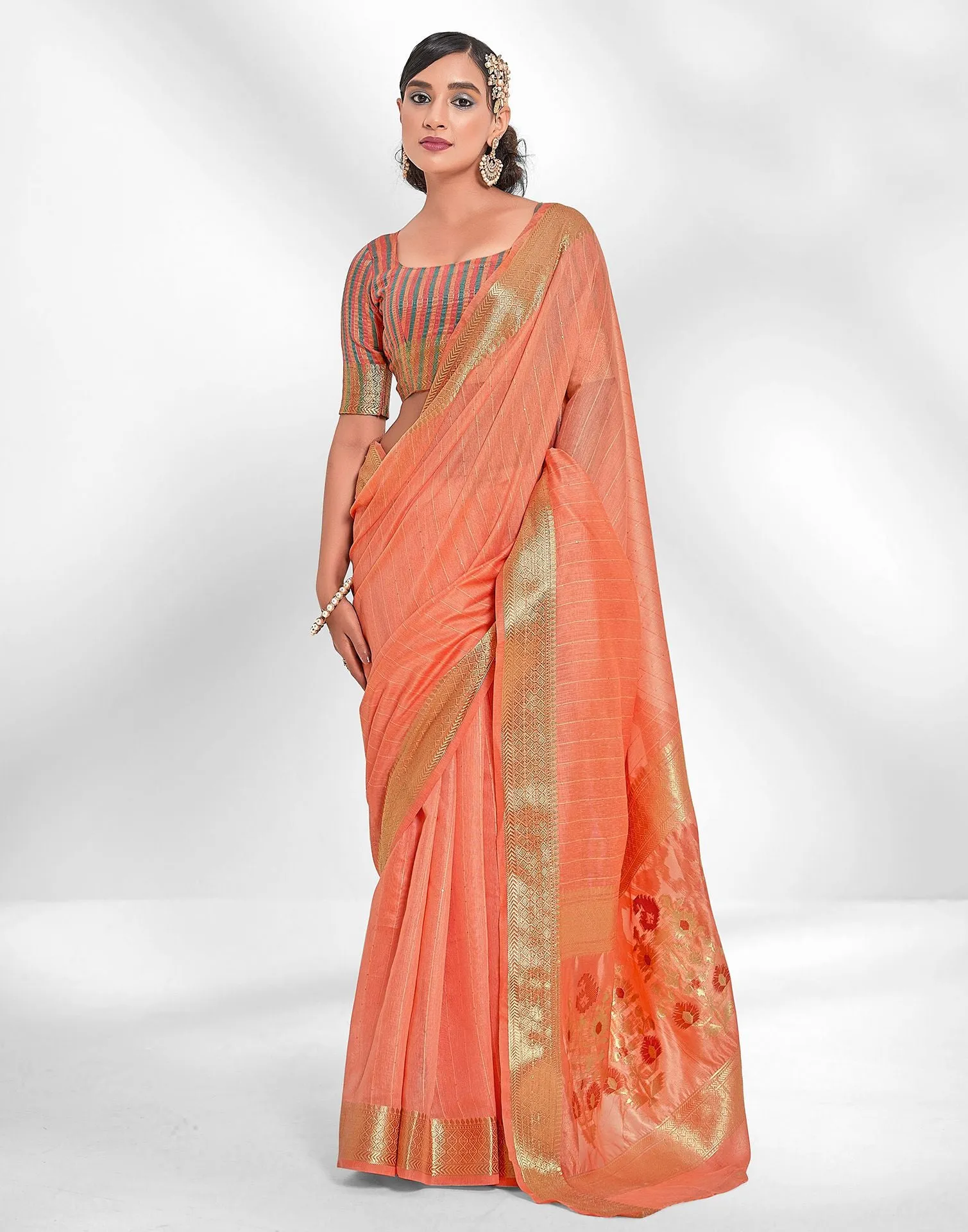 Peach Cotton Saree