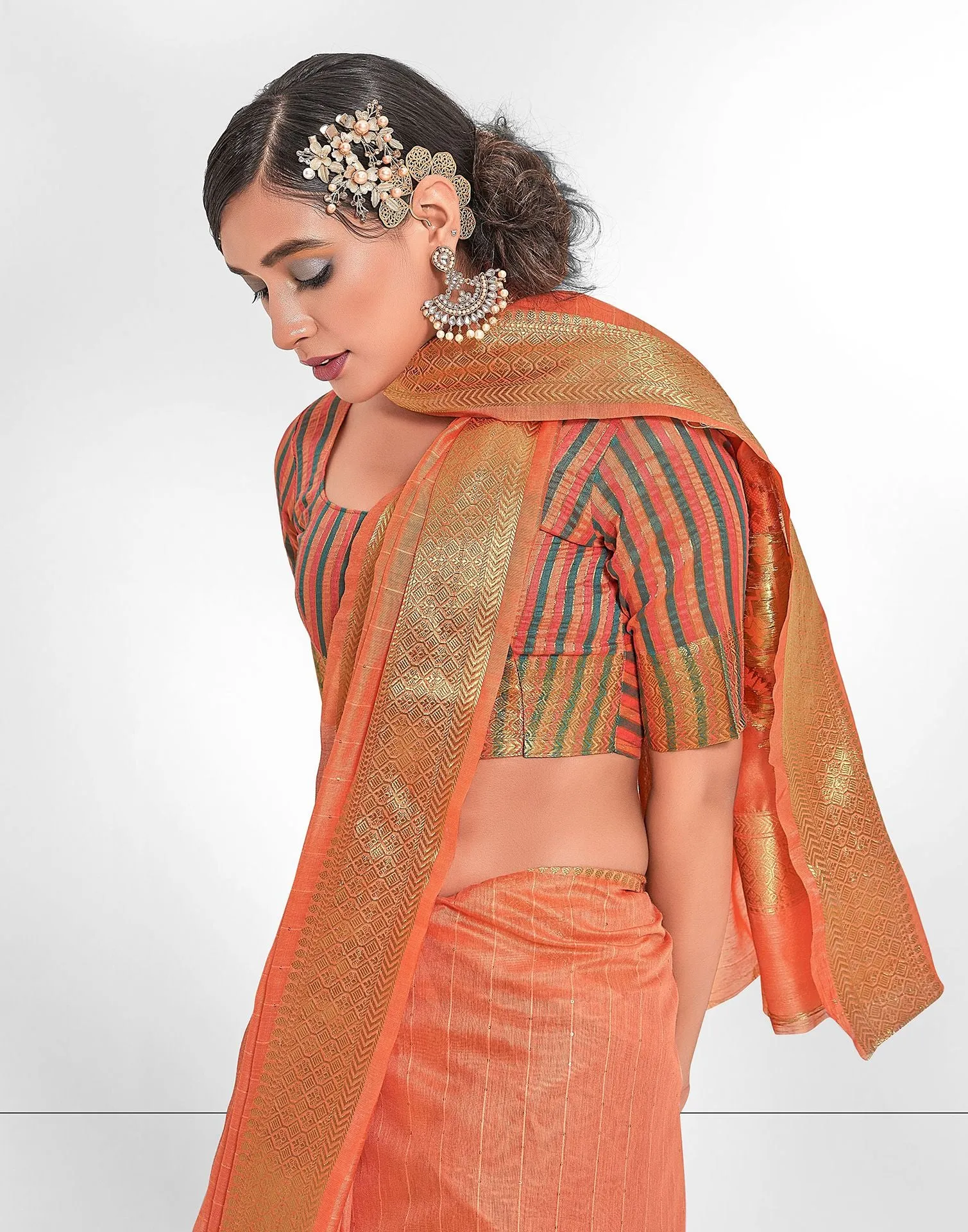 Peach Cotton Saree