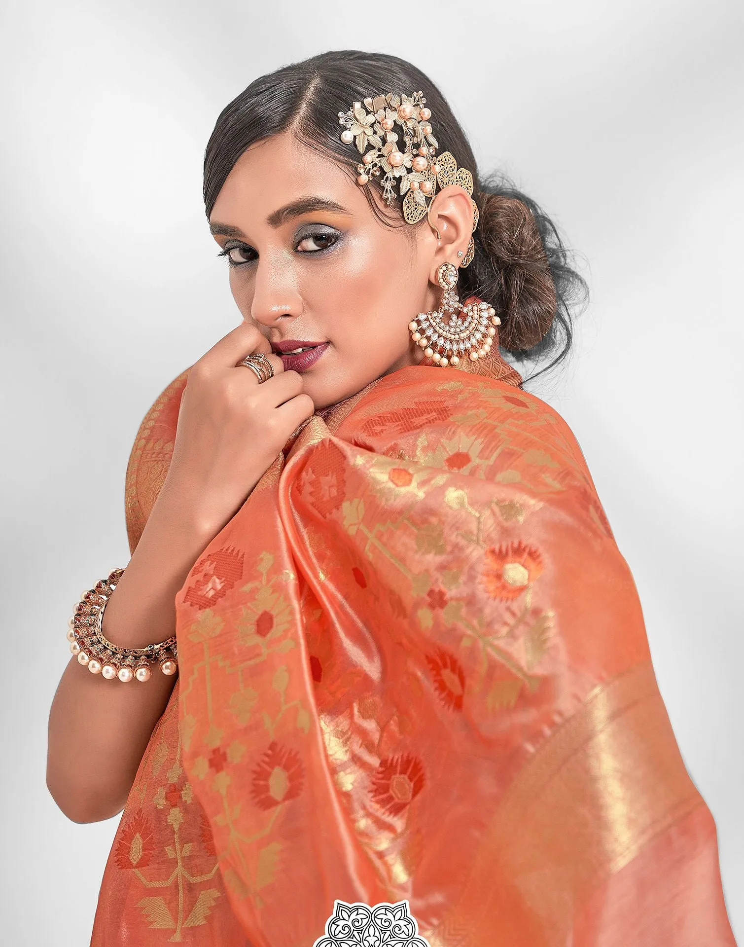 Peach Cotton Saree