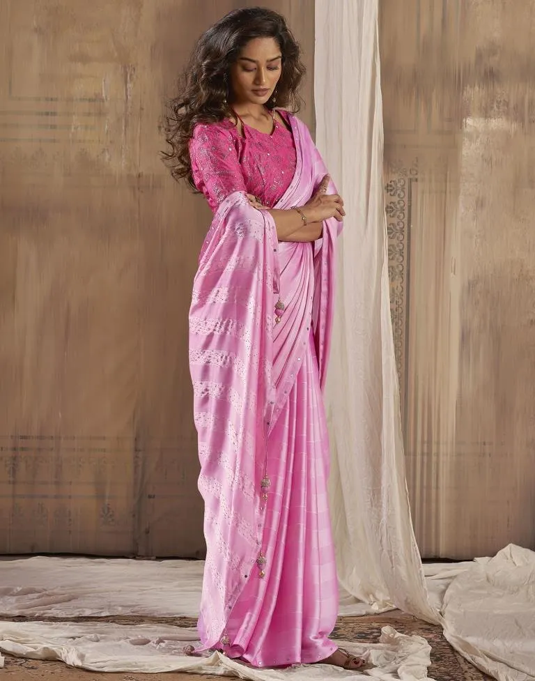 Pink Chiffon Plain Sarees