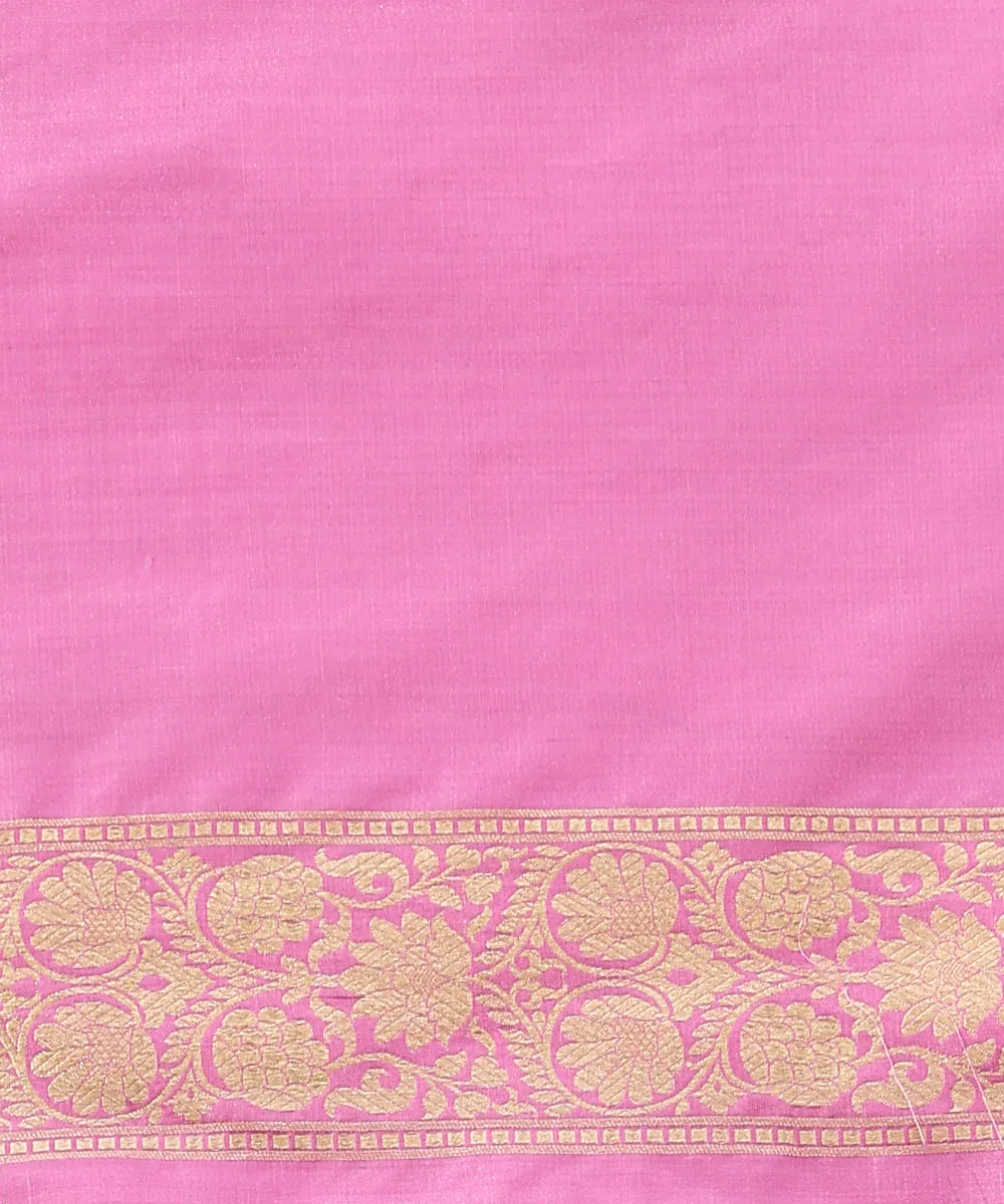 Pink Handloom Pure Katan Silk Handloom Banarasi Saree With Zari Jaal And Flowers