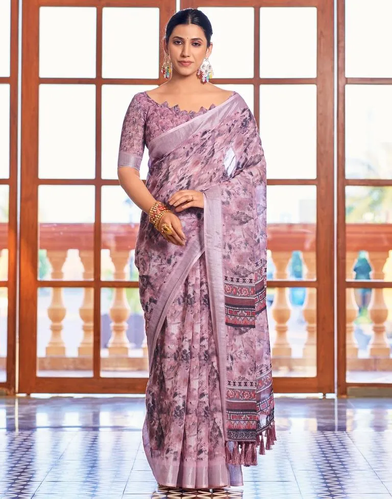 Pink Linen Printed Sarees