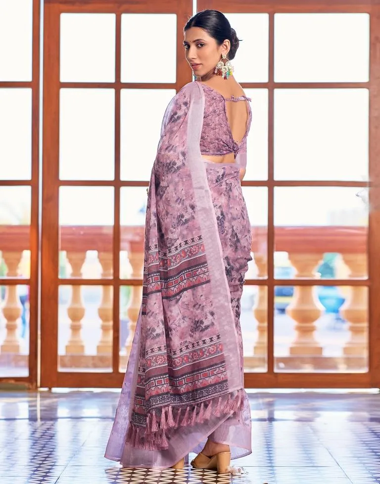 Pink Linen Printed Sarees