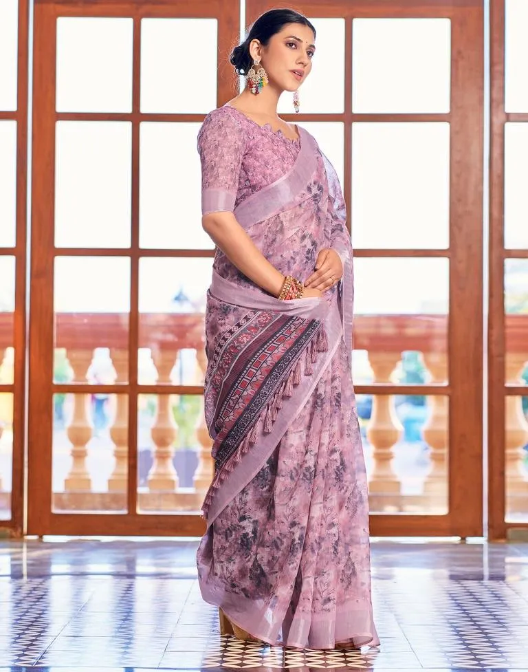 Pink Linen Printed Sarees