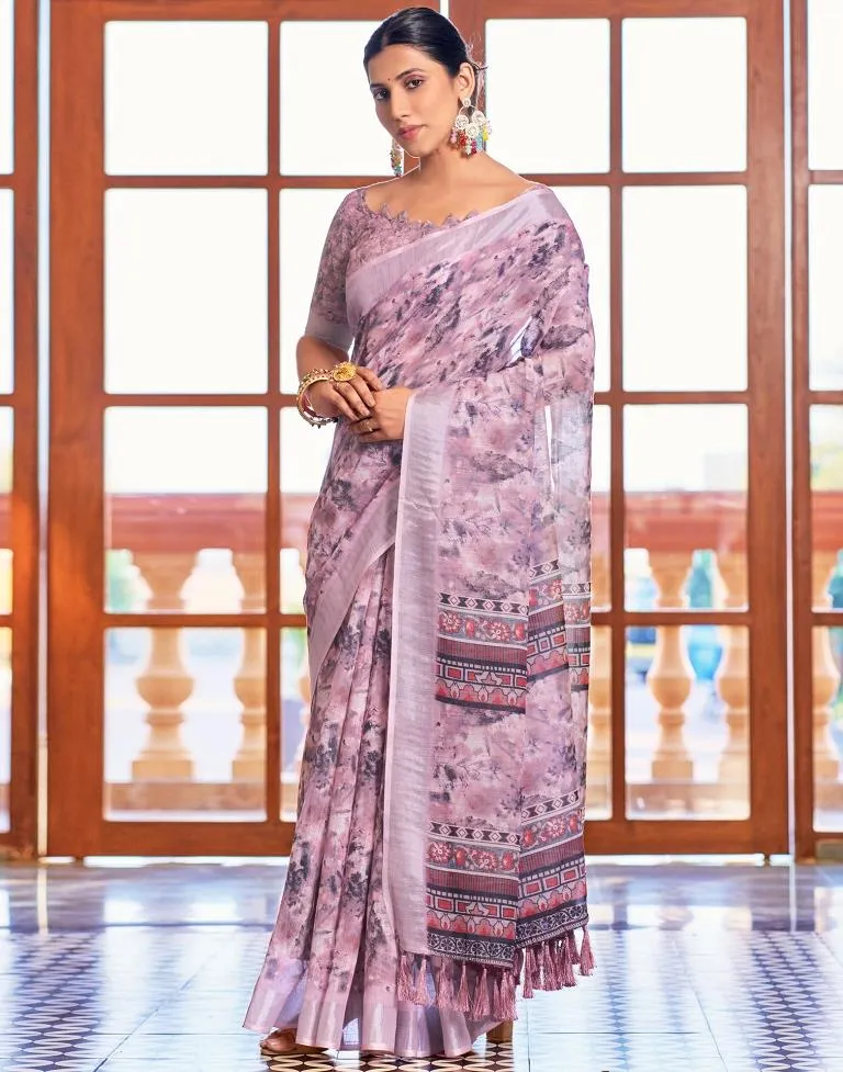 Pink Linen Printed Sarees