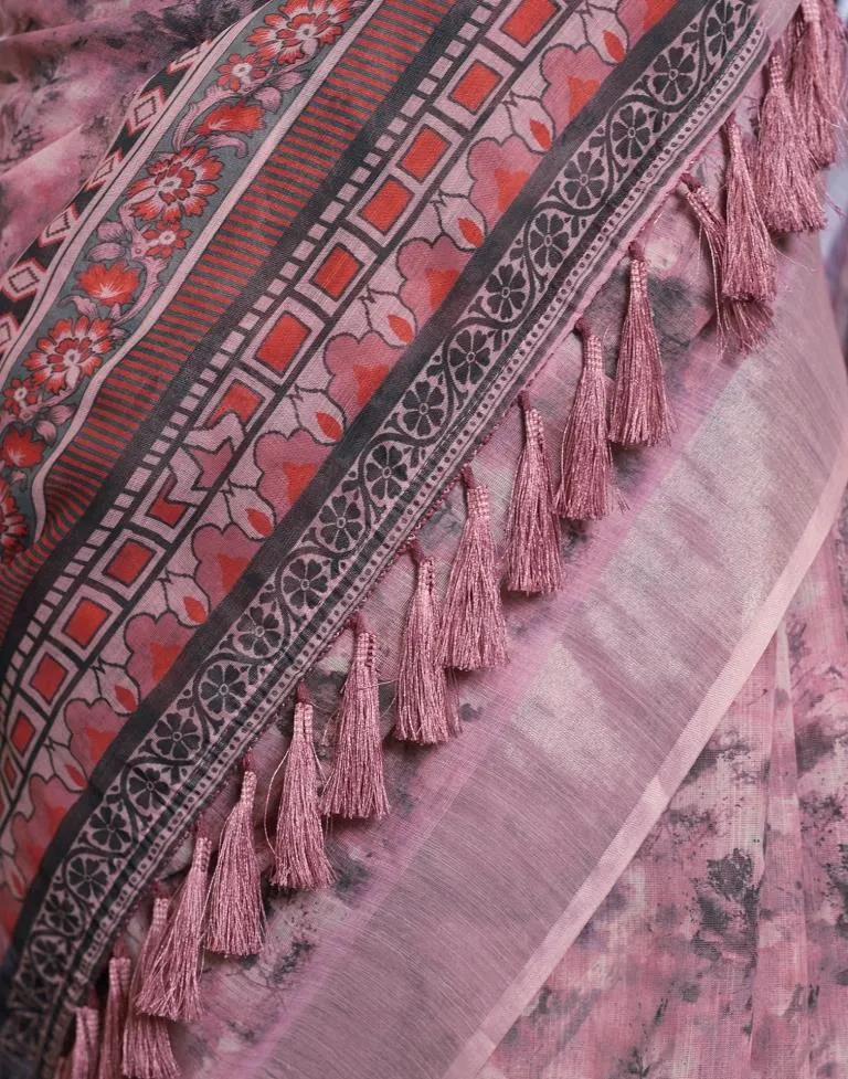 Pink Linen Printed Sarees