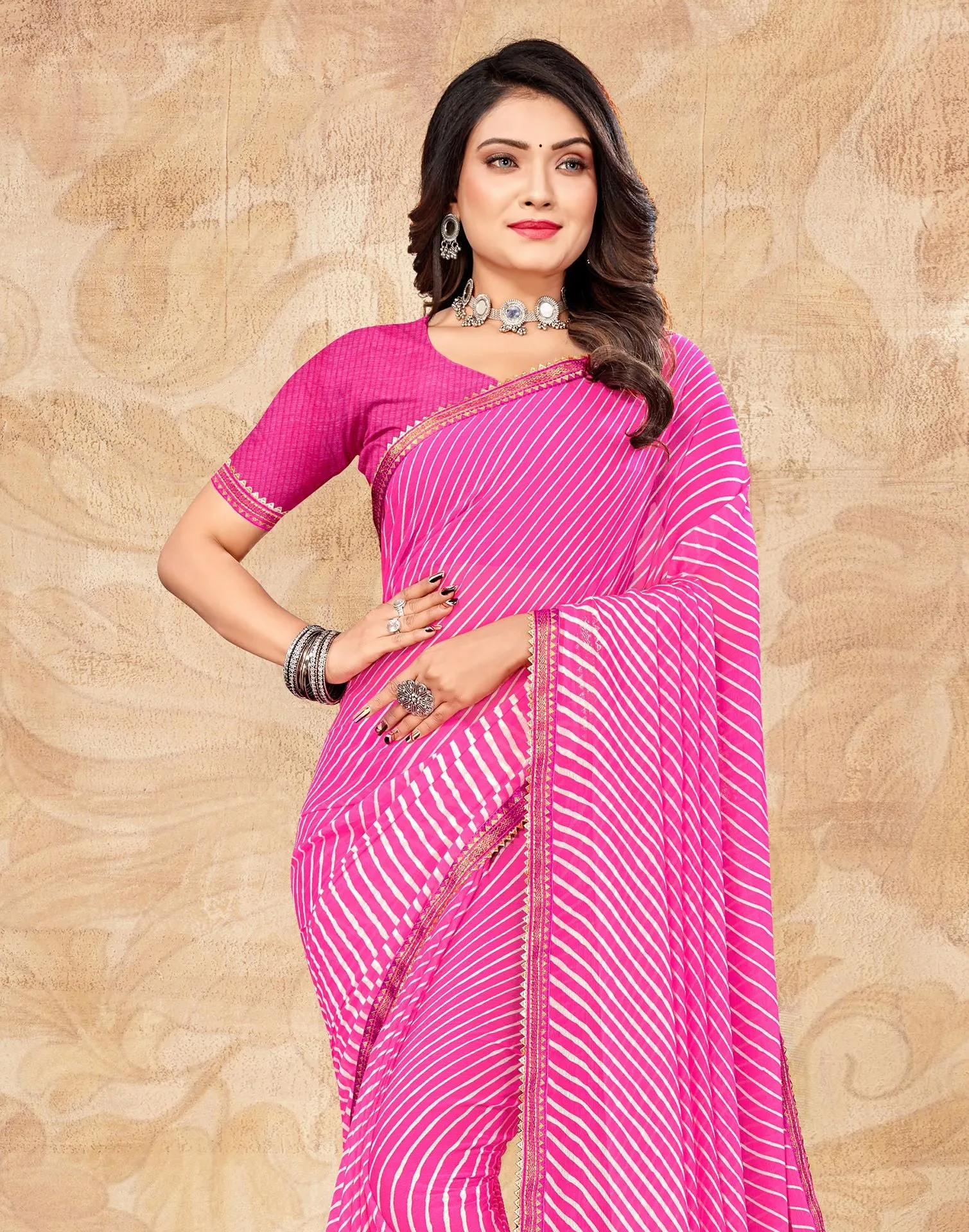 Pink Printed Saree