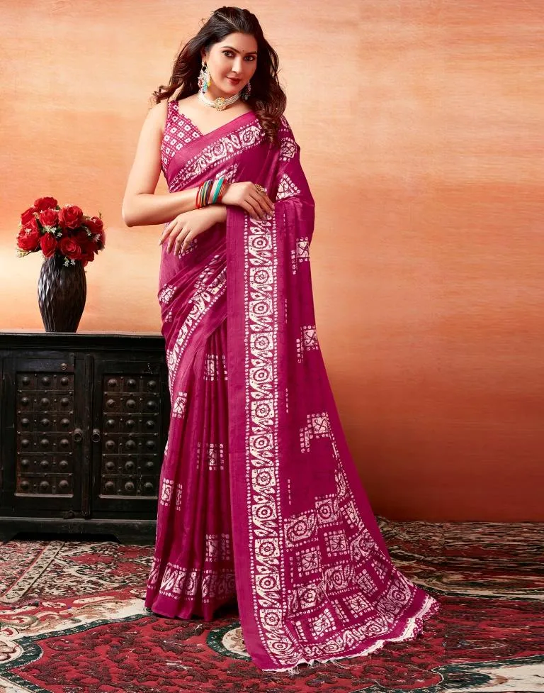 Pink Silk Printed Sarees