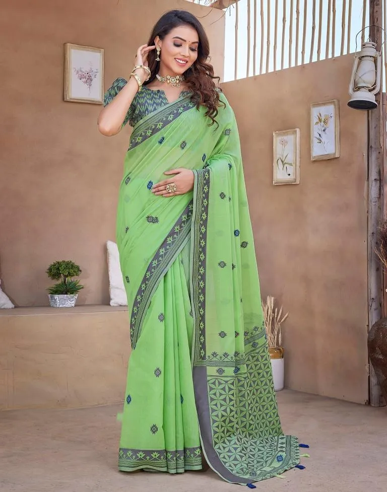 Pista Green Silk Plain Sarees