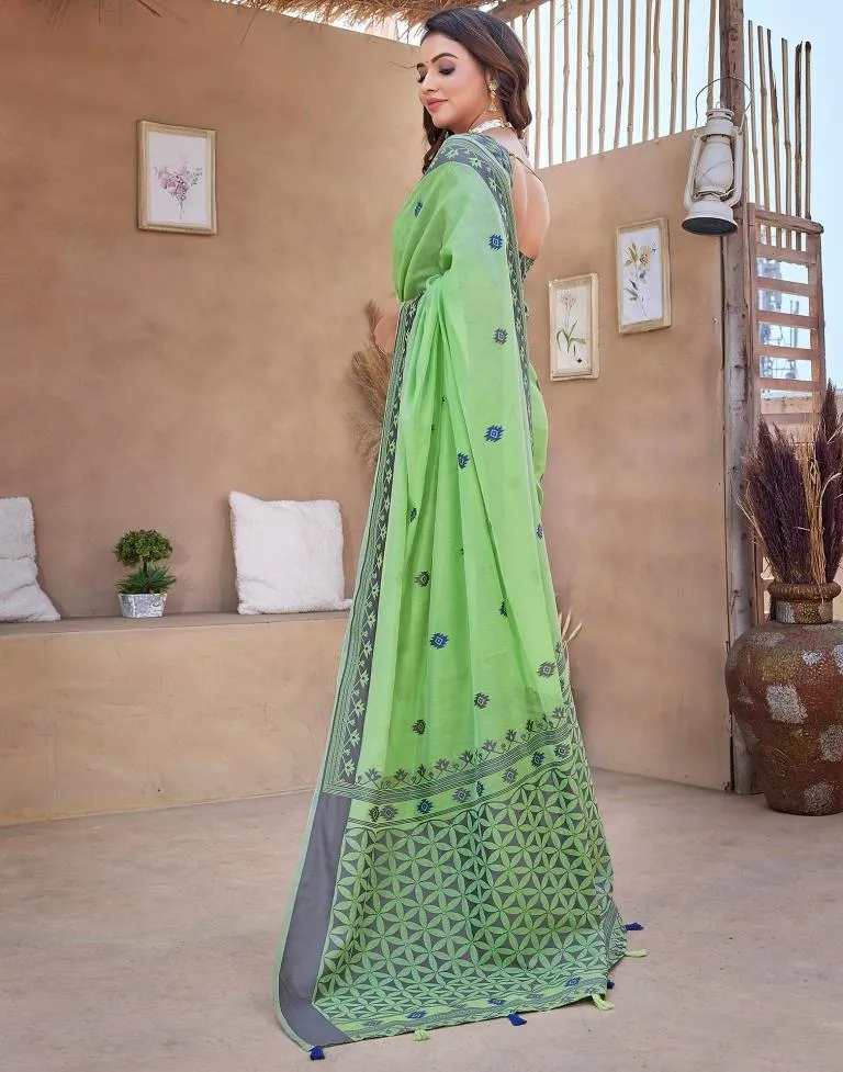 Pista Green Silk Plain Sarees