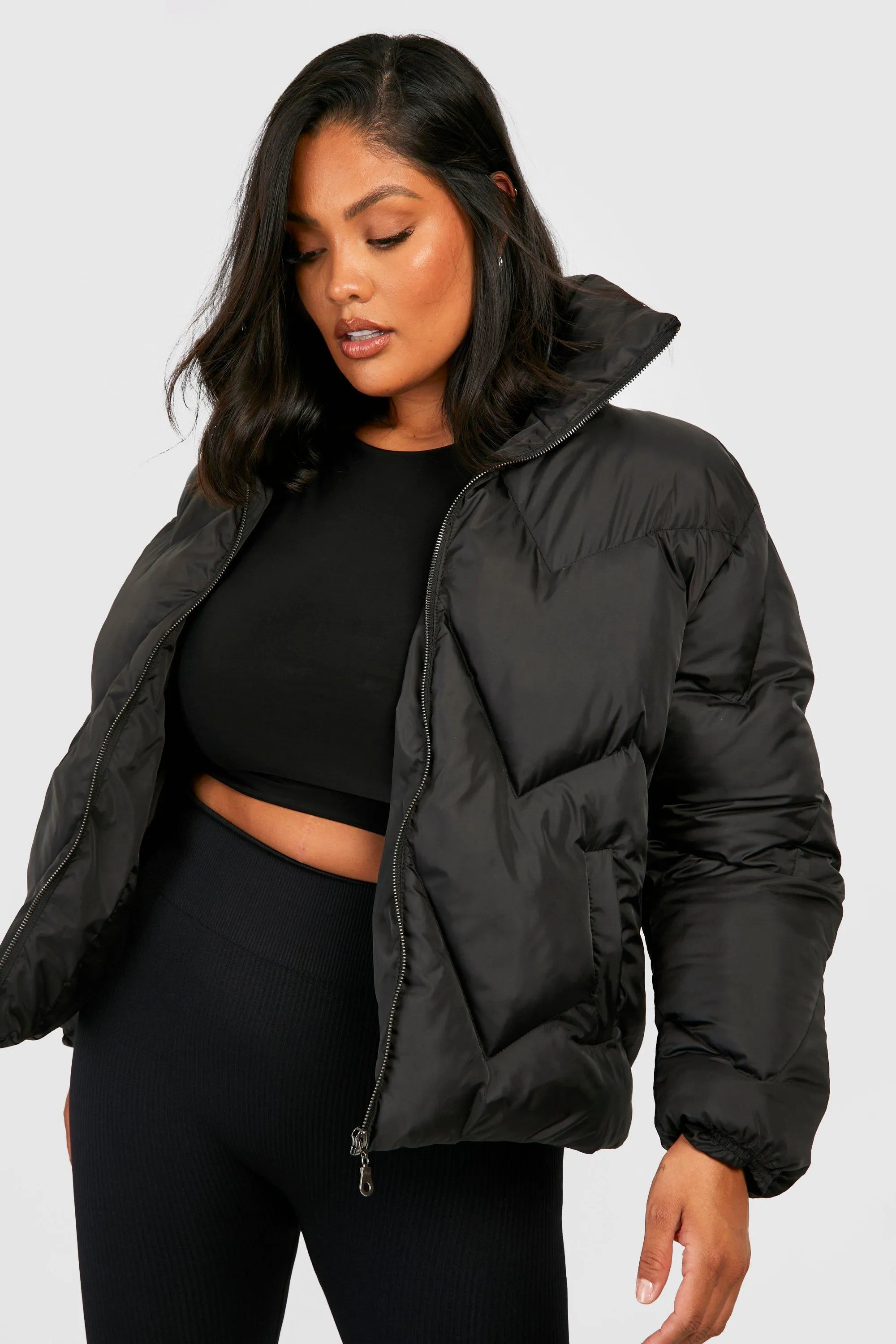 Plus Zig Zag Quilted Puffer Coat