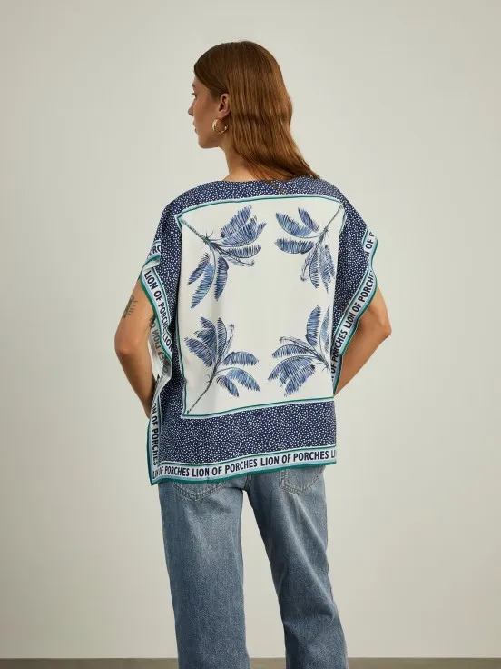 Poncho blouse with print