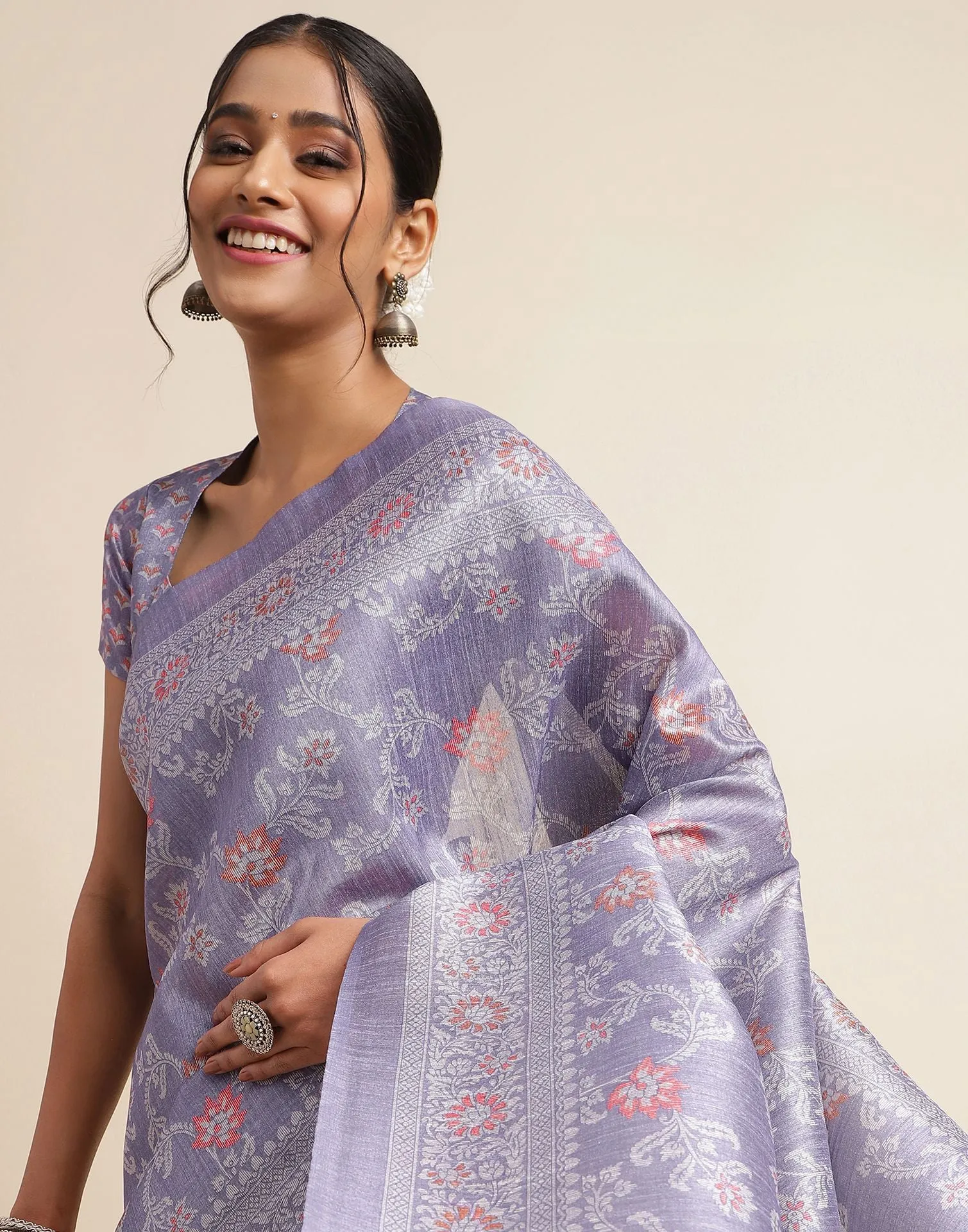 Purple Silk Printed Saree