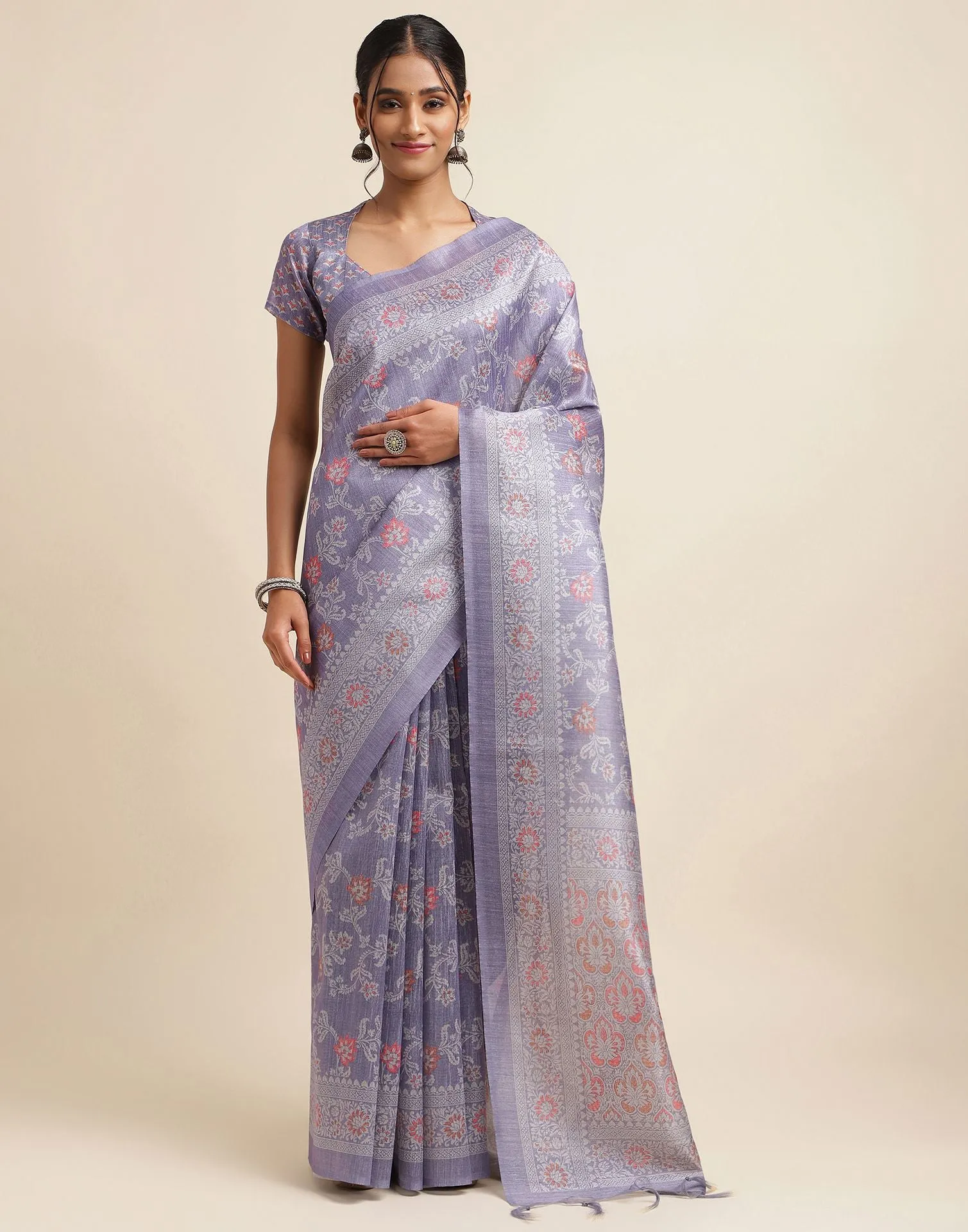 Purple Silk Printed Saree