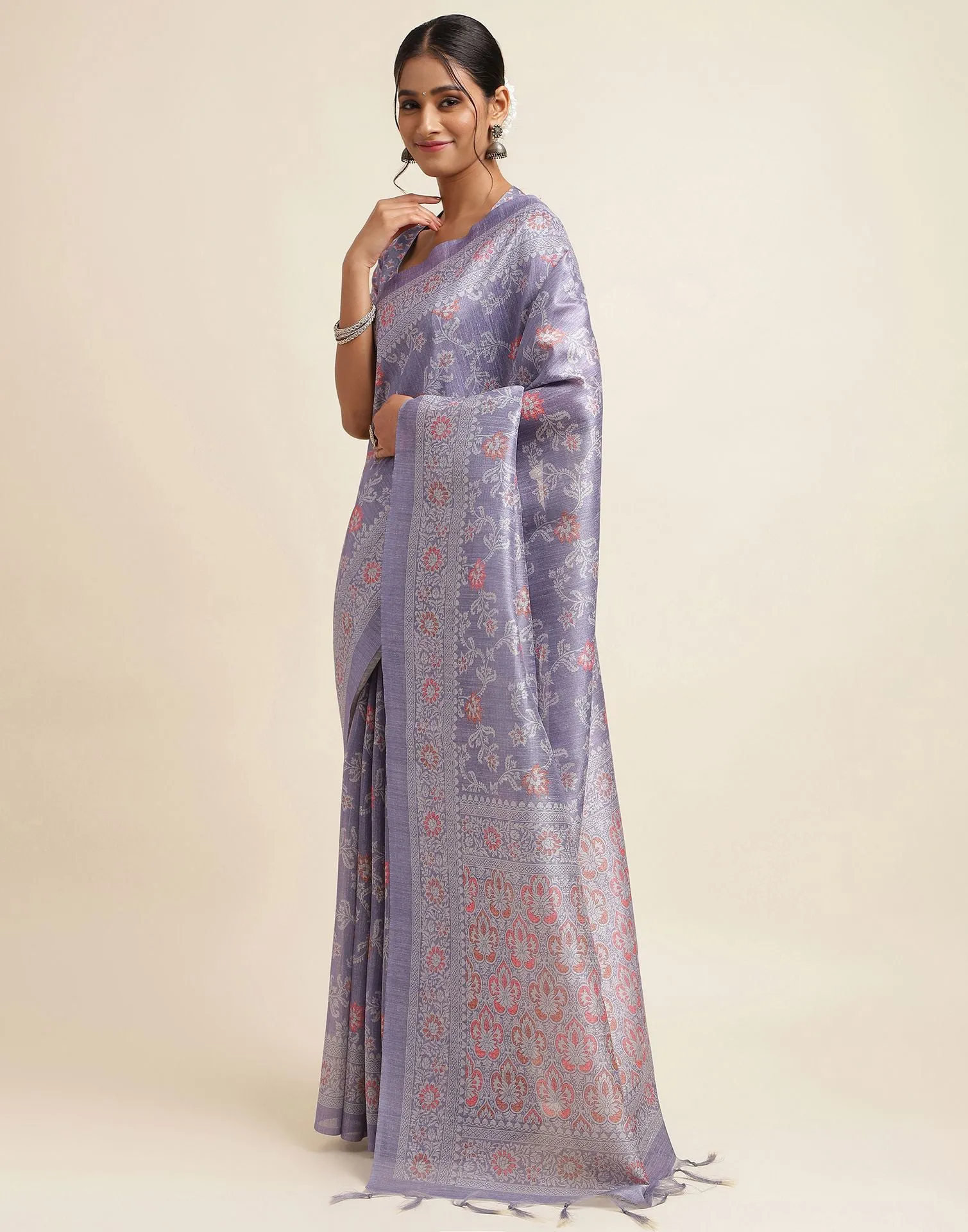 Purple Silk Printed Saree