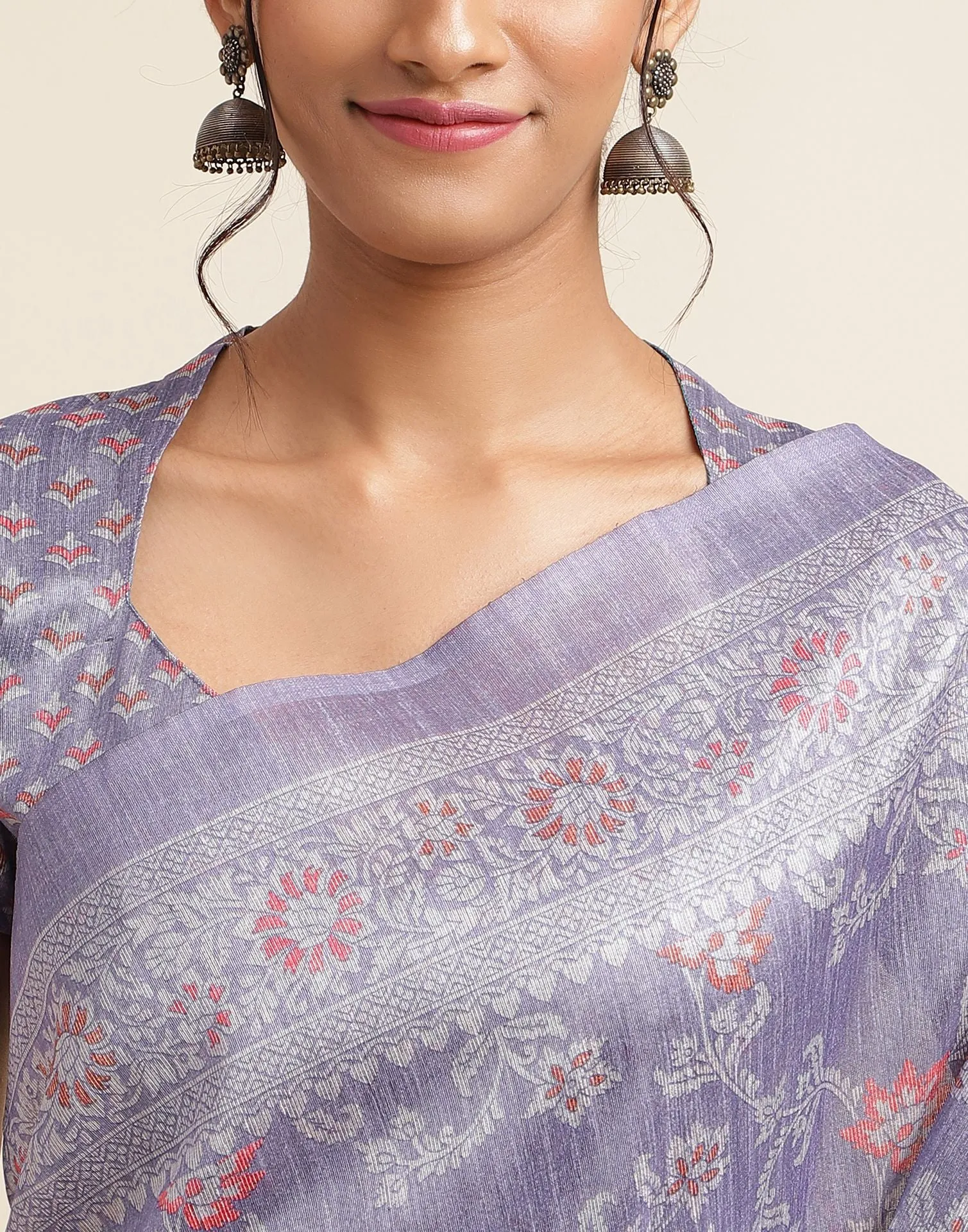 Purple Silk Printed Saree