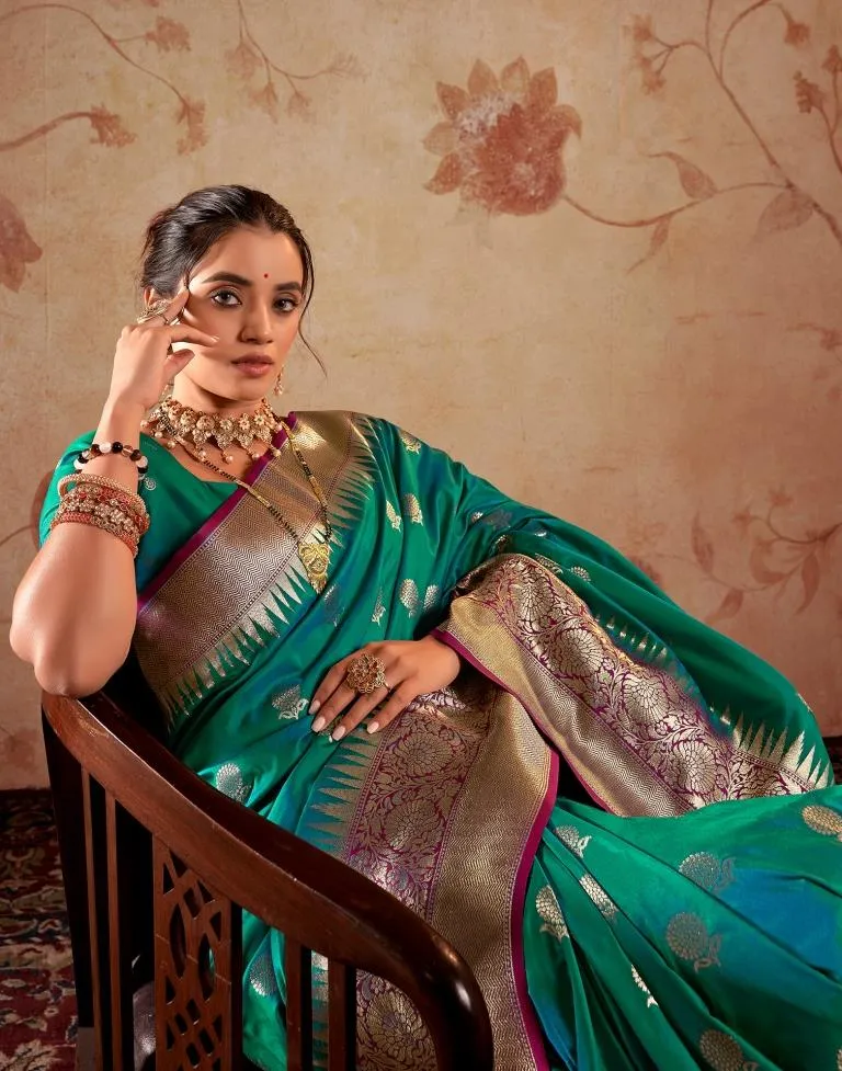 Rama Green Silk Banarasi Sarees