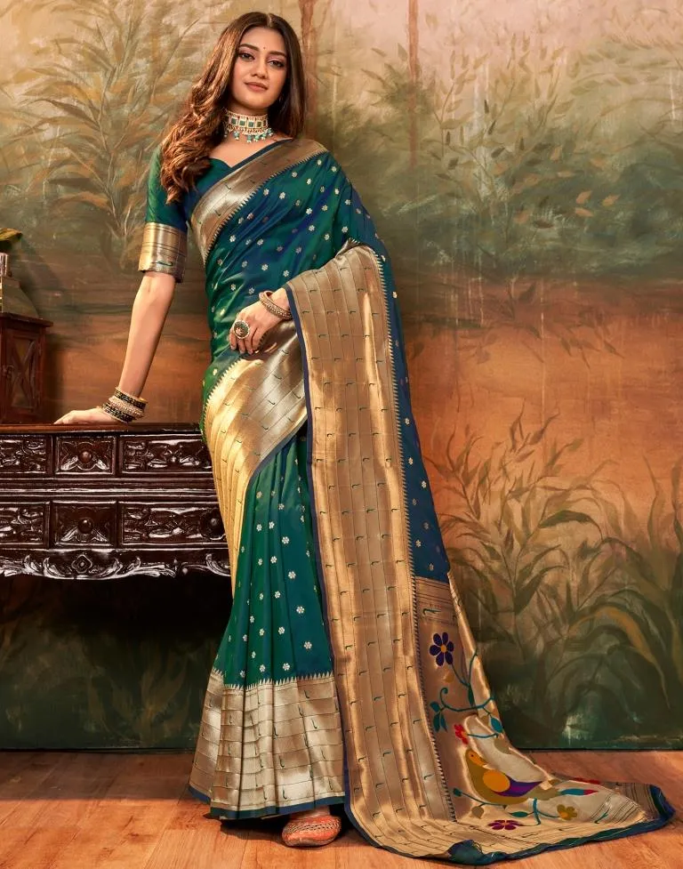 Rama Green Silk Woven Sarees