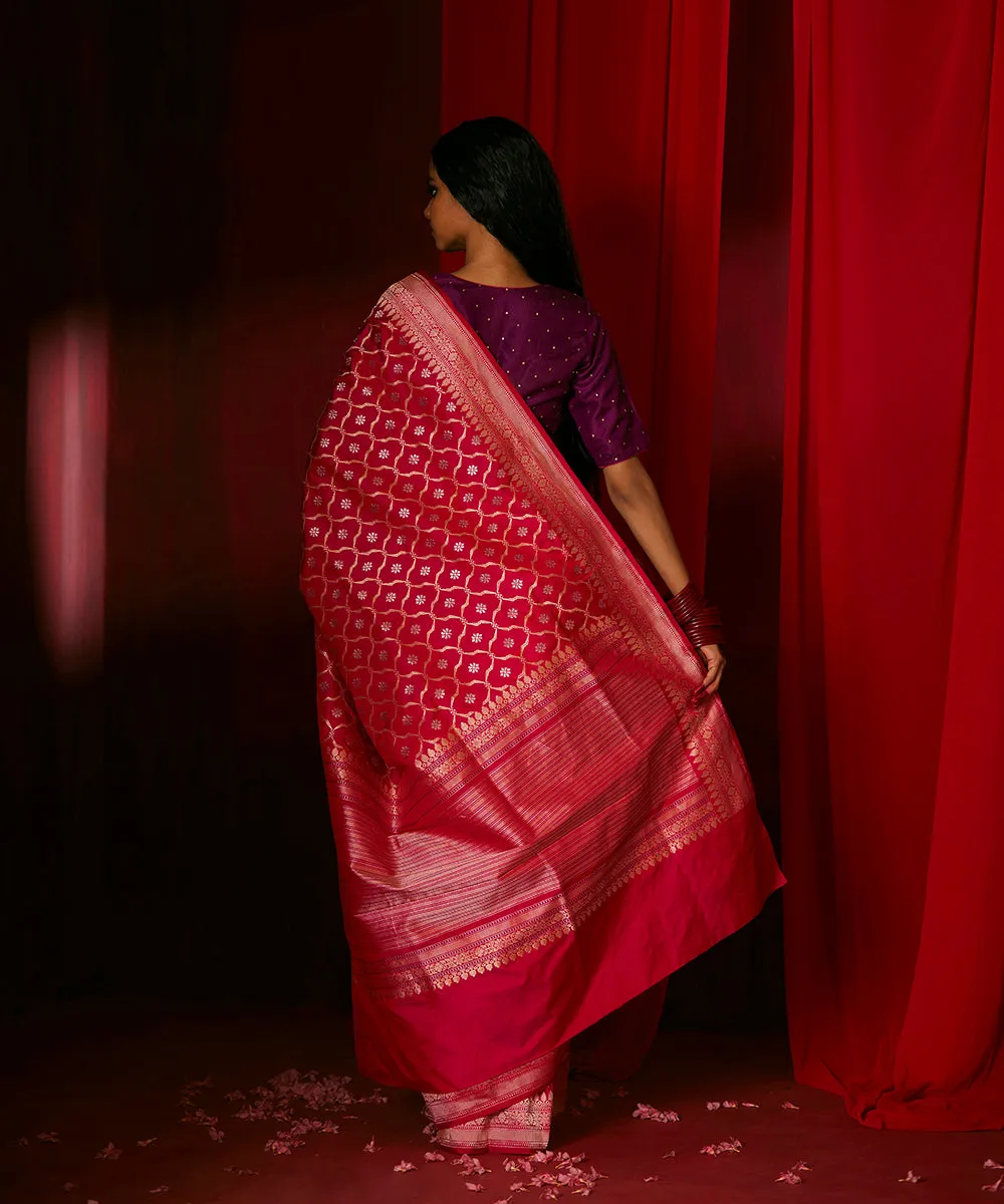 Rani Pink Pure Katan Silk Banarasi Saree With Pure Zari Kadhwa Jaal