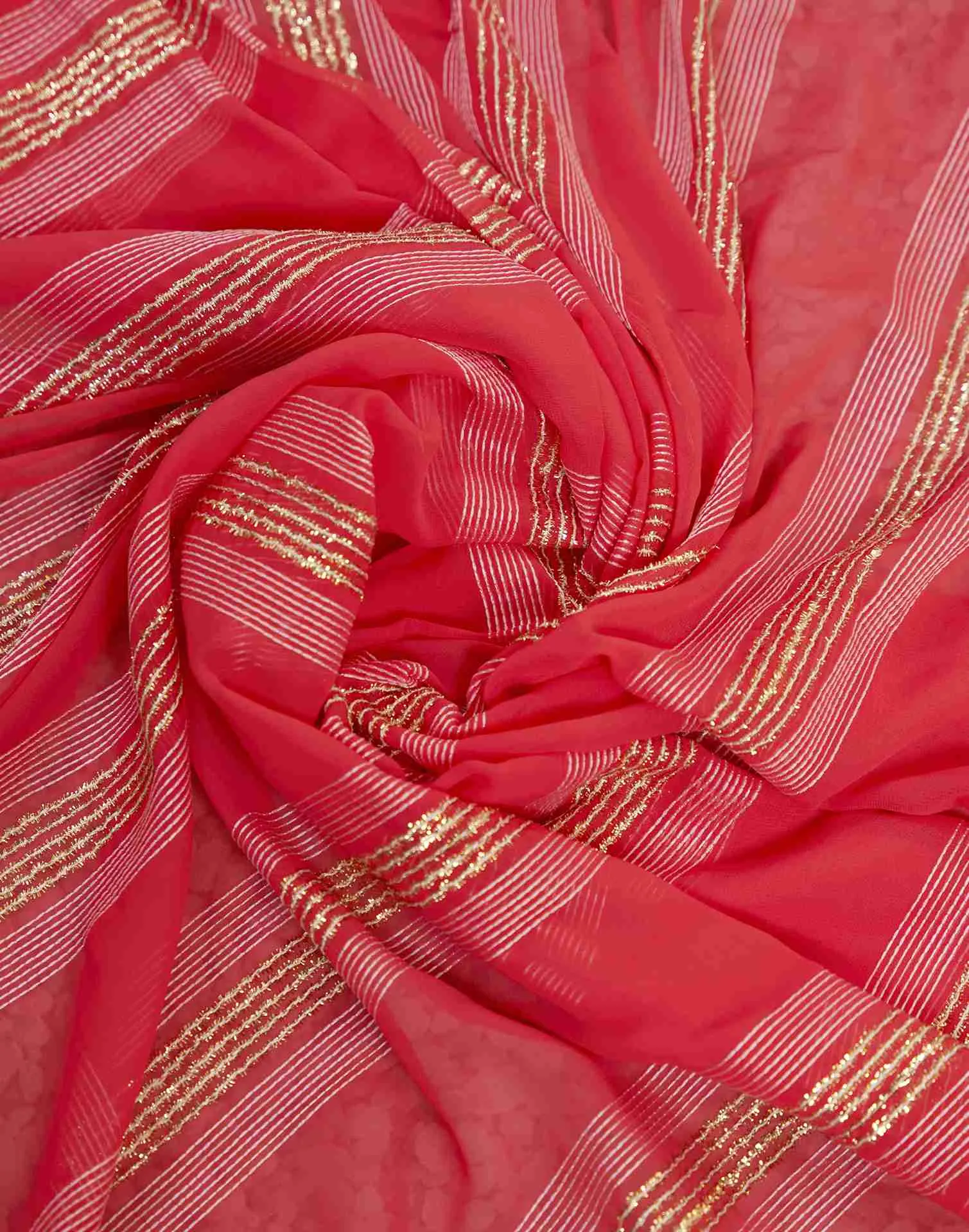 Ready To Wear Punch Pink Georgette Plain Printed Saree