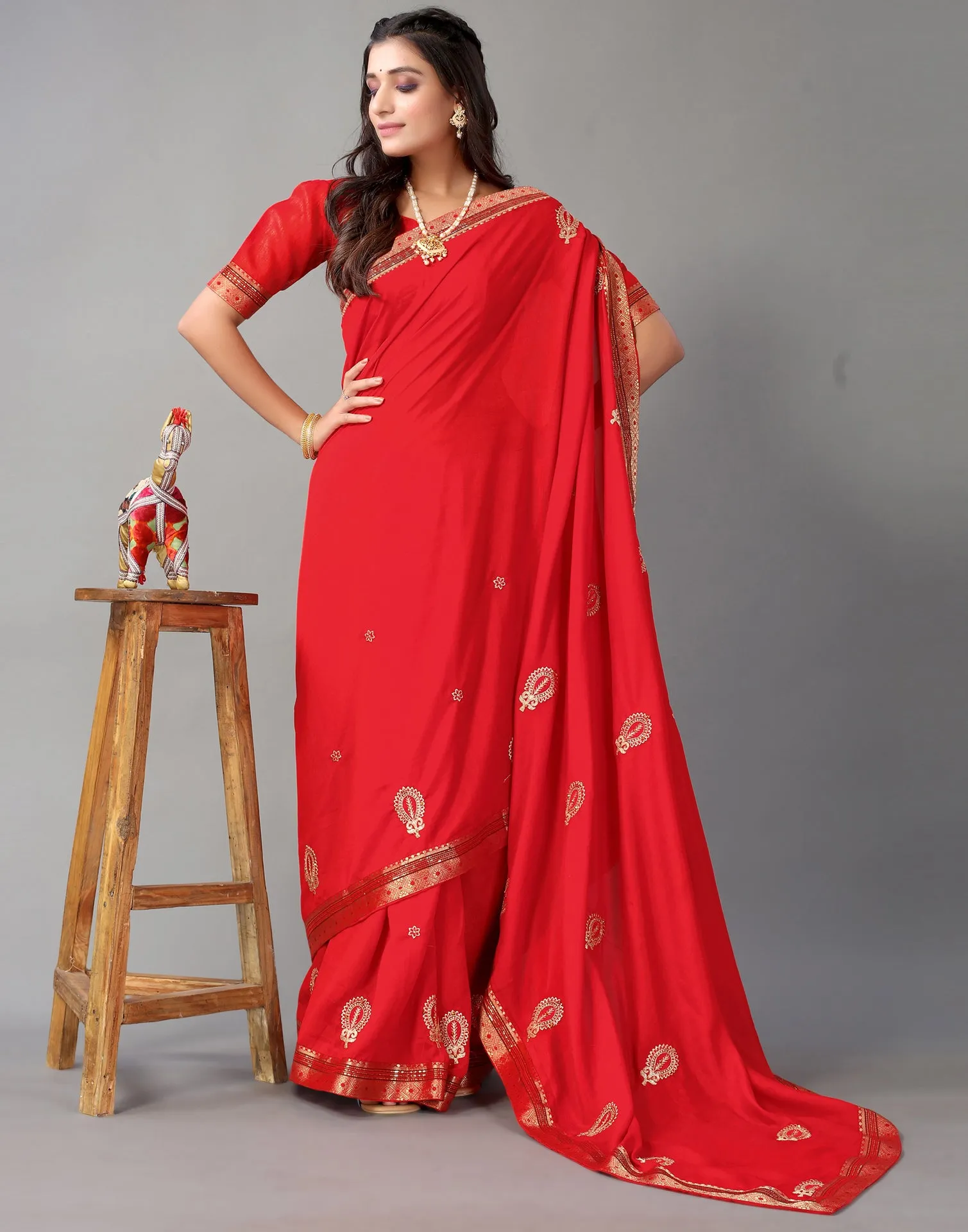 Red Embroidery Saree