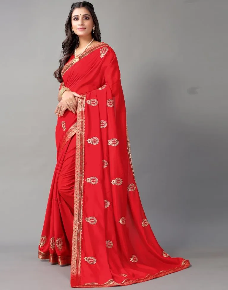 Red Embroidery Saree