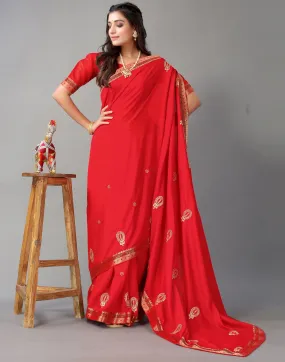 Red Embroidery Saree