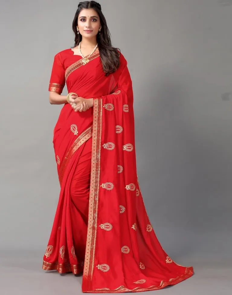 Red Embroidery Saree