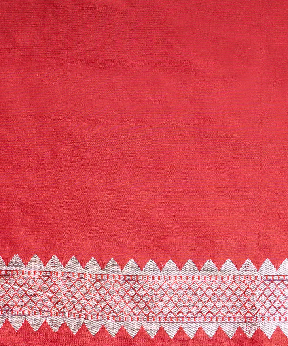 Red Handloom Pure Katan Silk Banarasi Shikargah Saree With Cutwork Weave