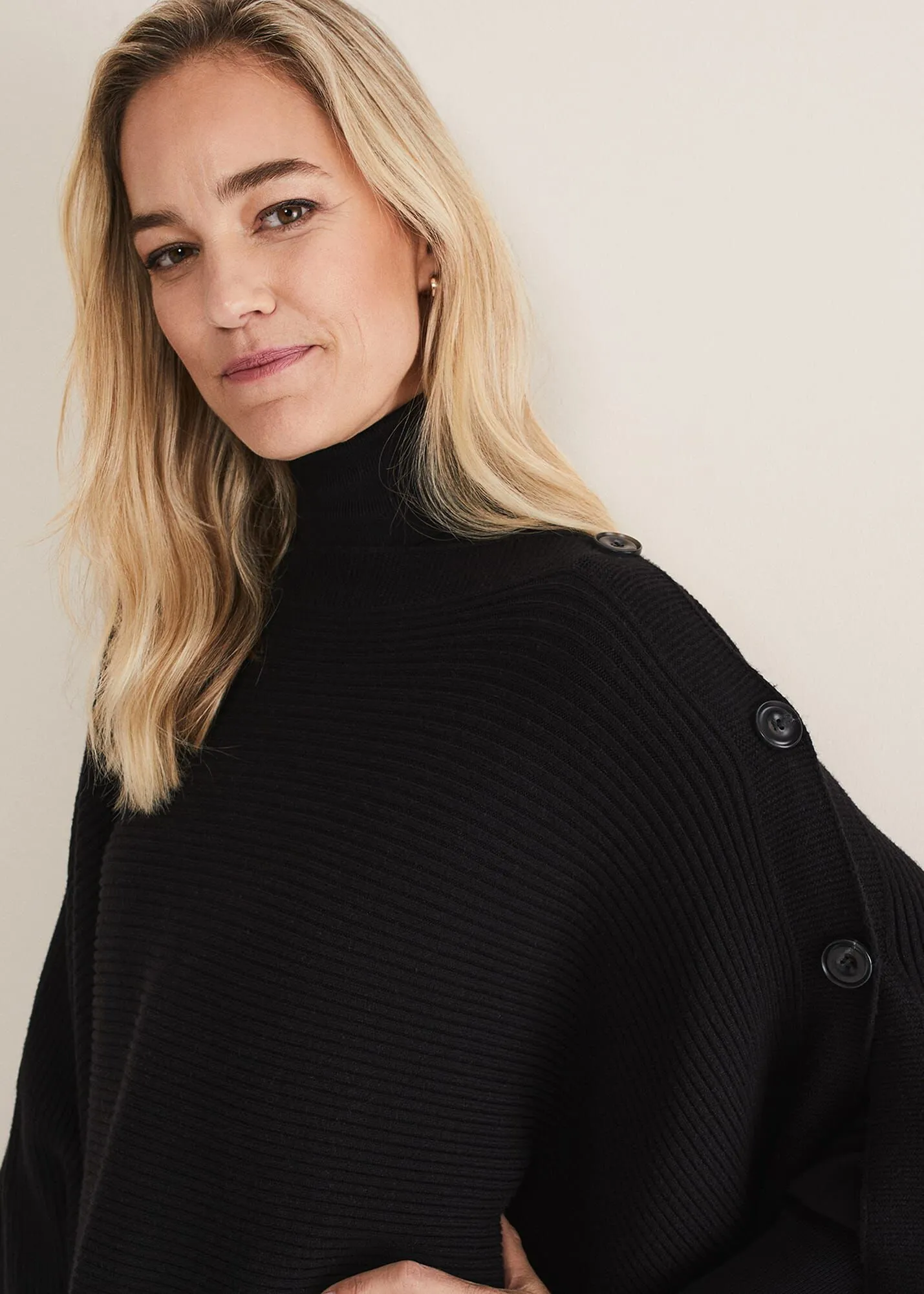 Ribbed Button Poncho