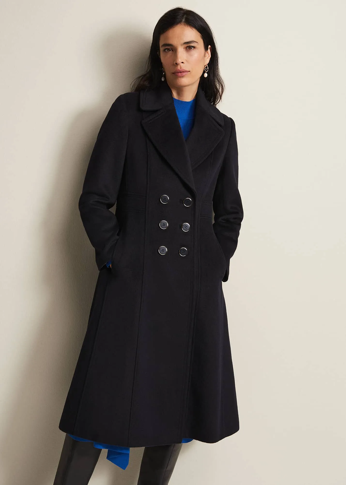 Sandra Wool Navy Long Smart Coat