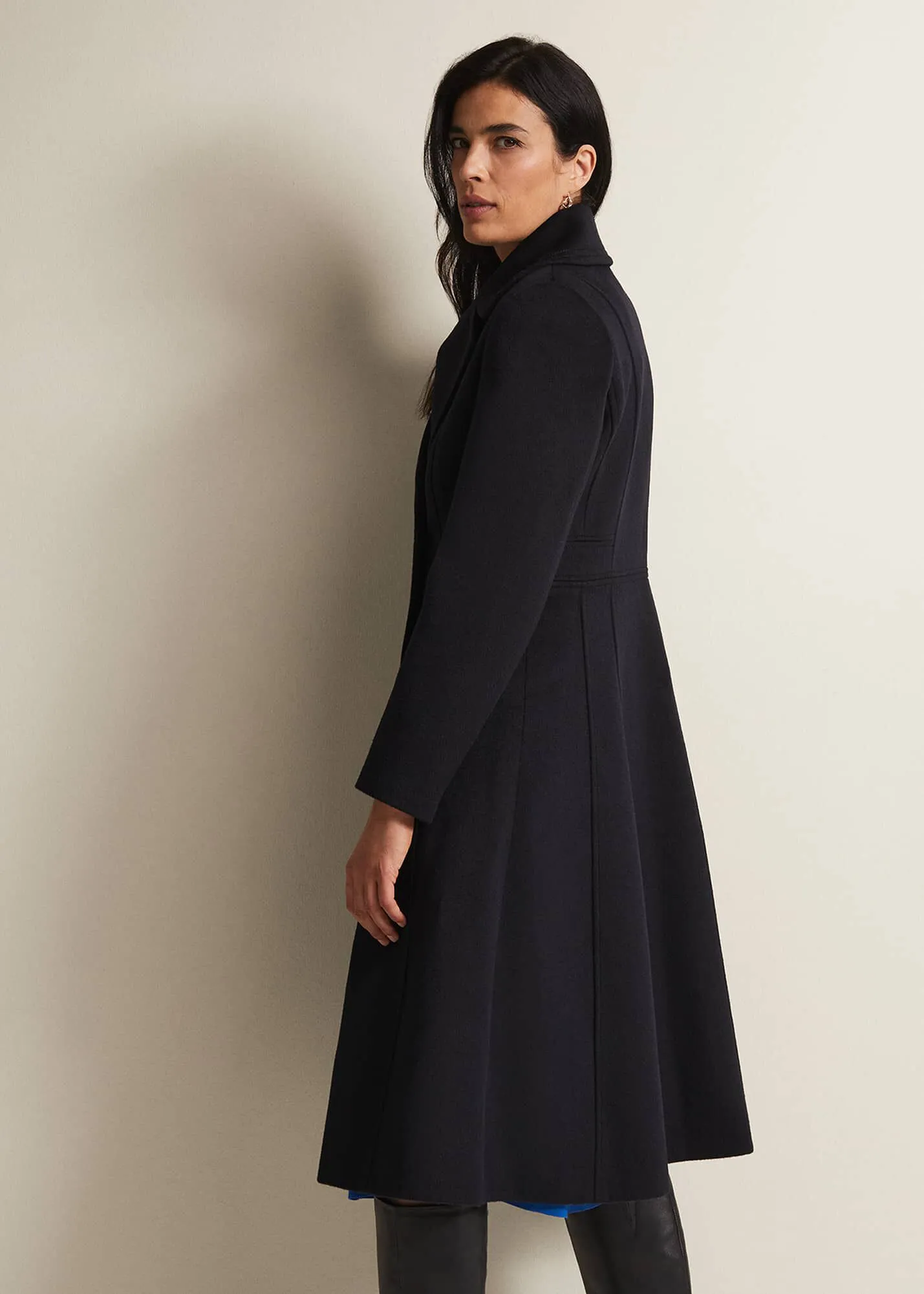 Sandra Wool Navy Long Smart Coat