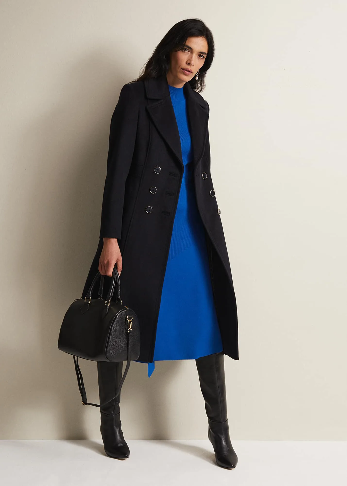 Sandra Wool Navy Long Smart Coat