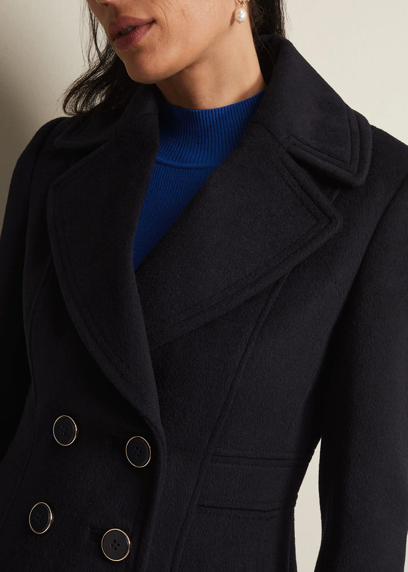 Sandra Wool Navy Long Smart Coat