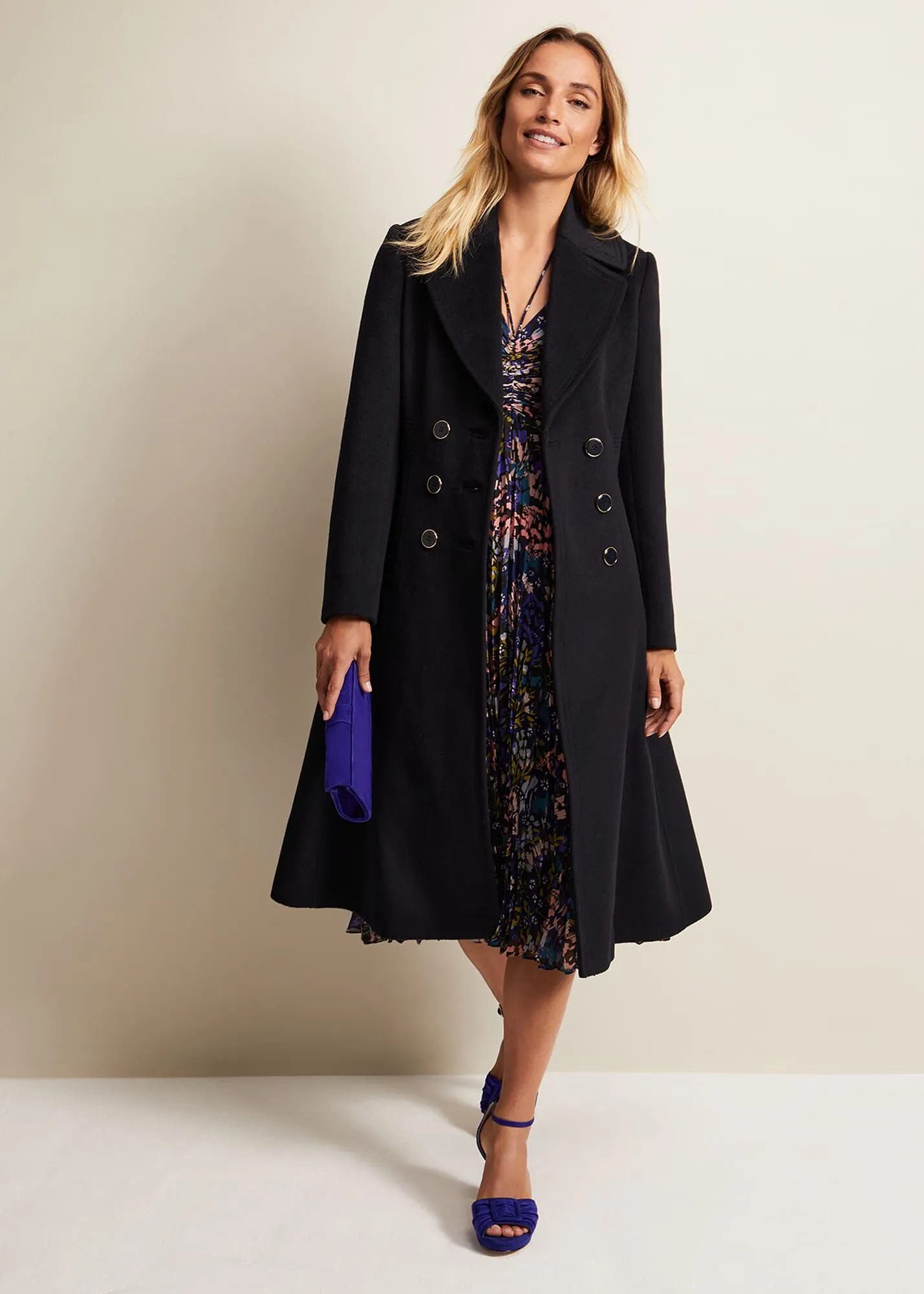 Sandra Wool Navy Long Smart Coat