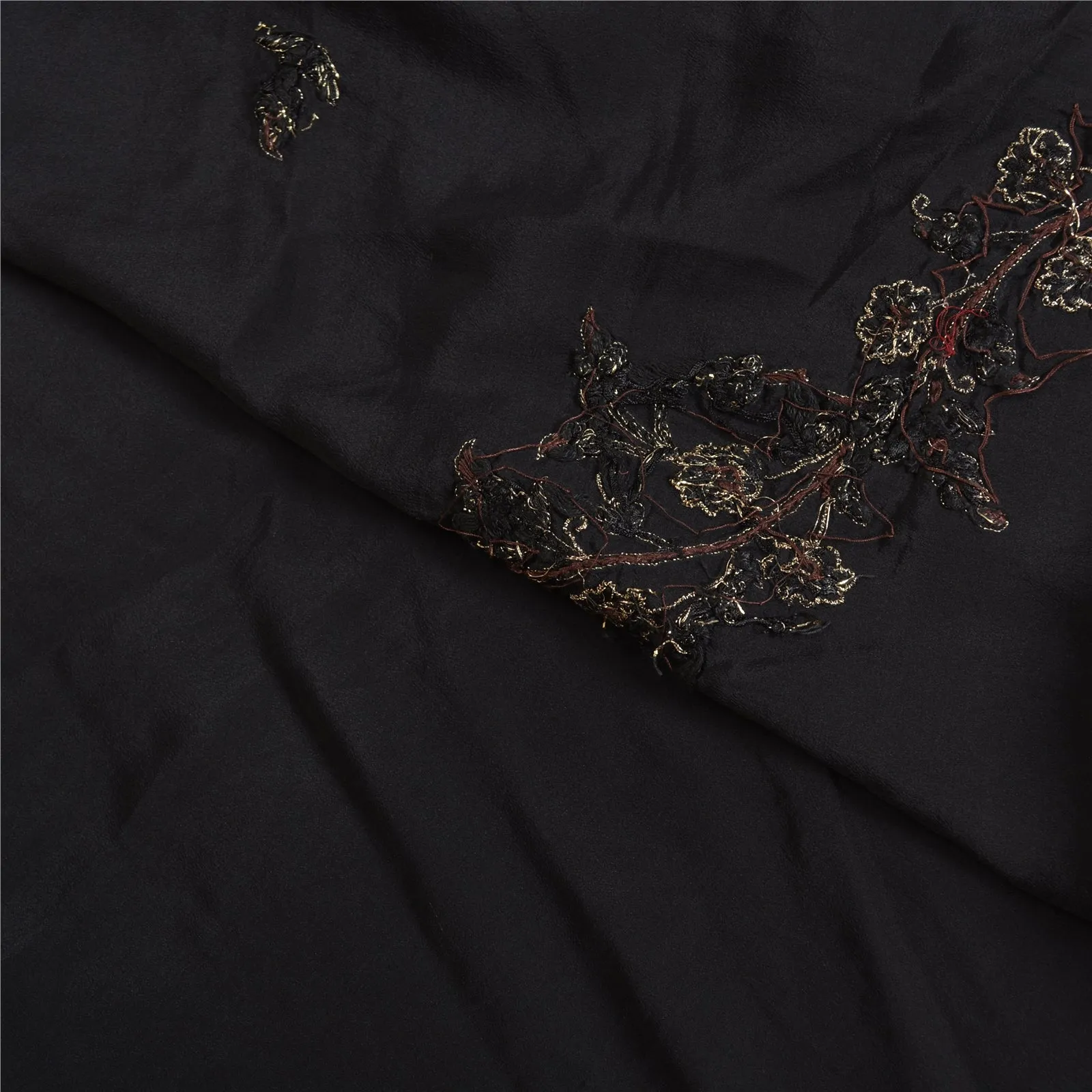 Sanskriti Vintage Black Sarees Pure Crepe Silk Hand Beaded Premium Sari Fabric