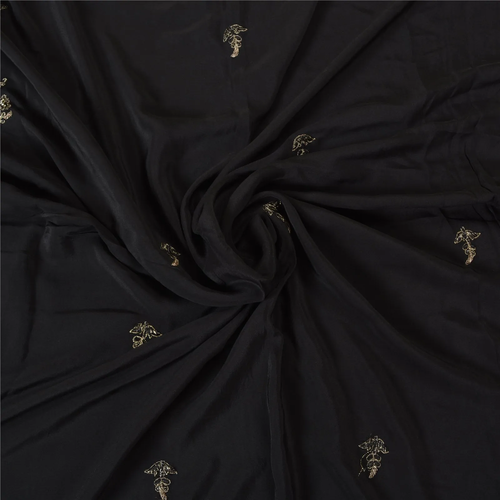 Sanskriti Vintage Black Sarees Pure Crepe Silk Hand Beaded Premium Sari Fabric