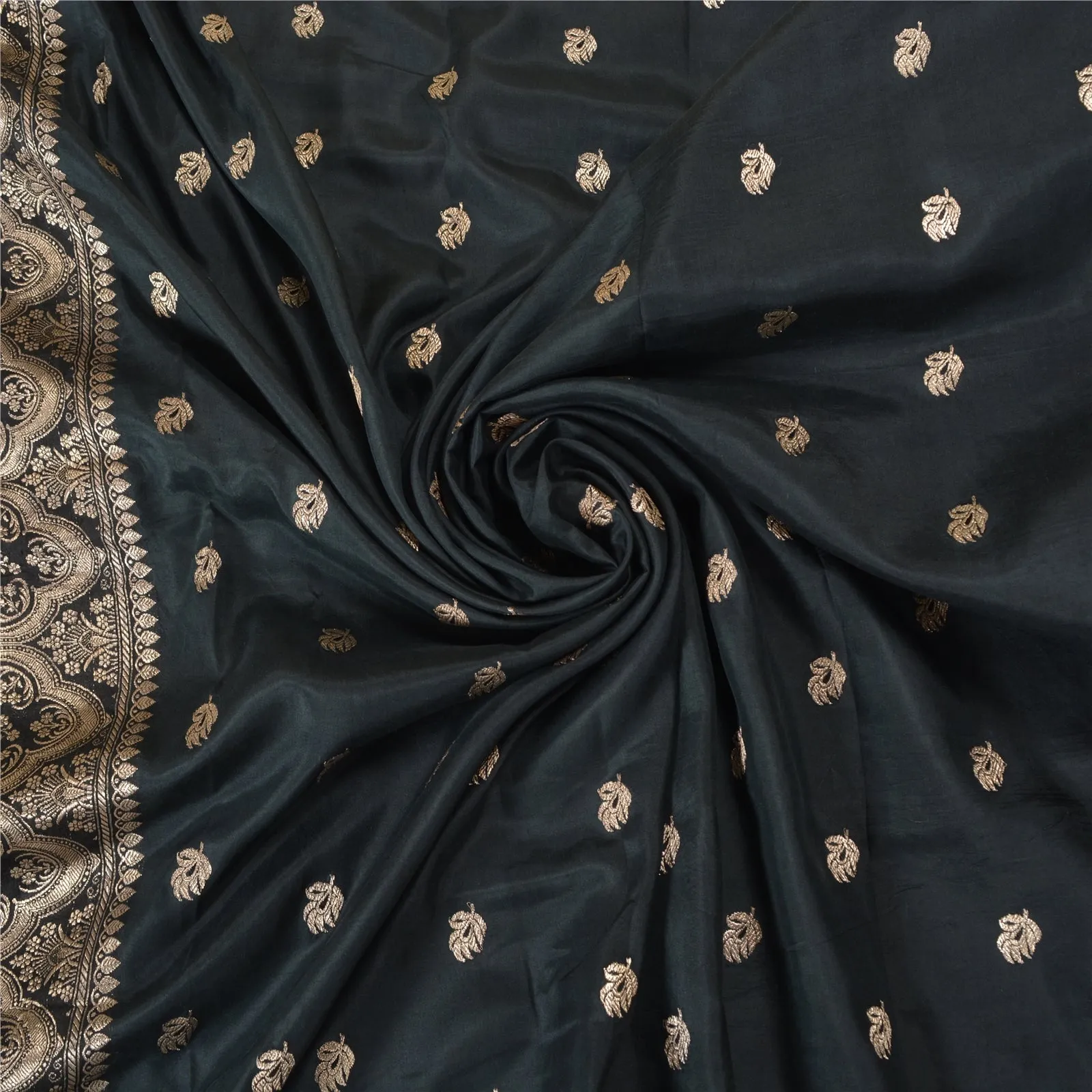 Sanskriti Vintage Black Sarees Pure Silk Woven Brocade/Banarasi Zari Sari Fabric