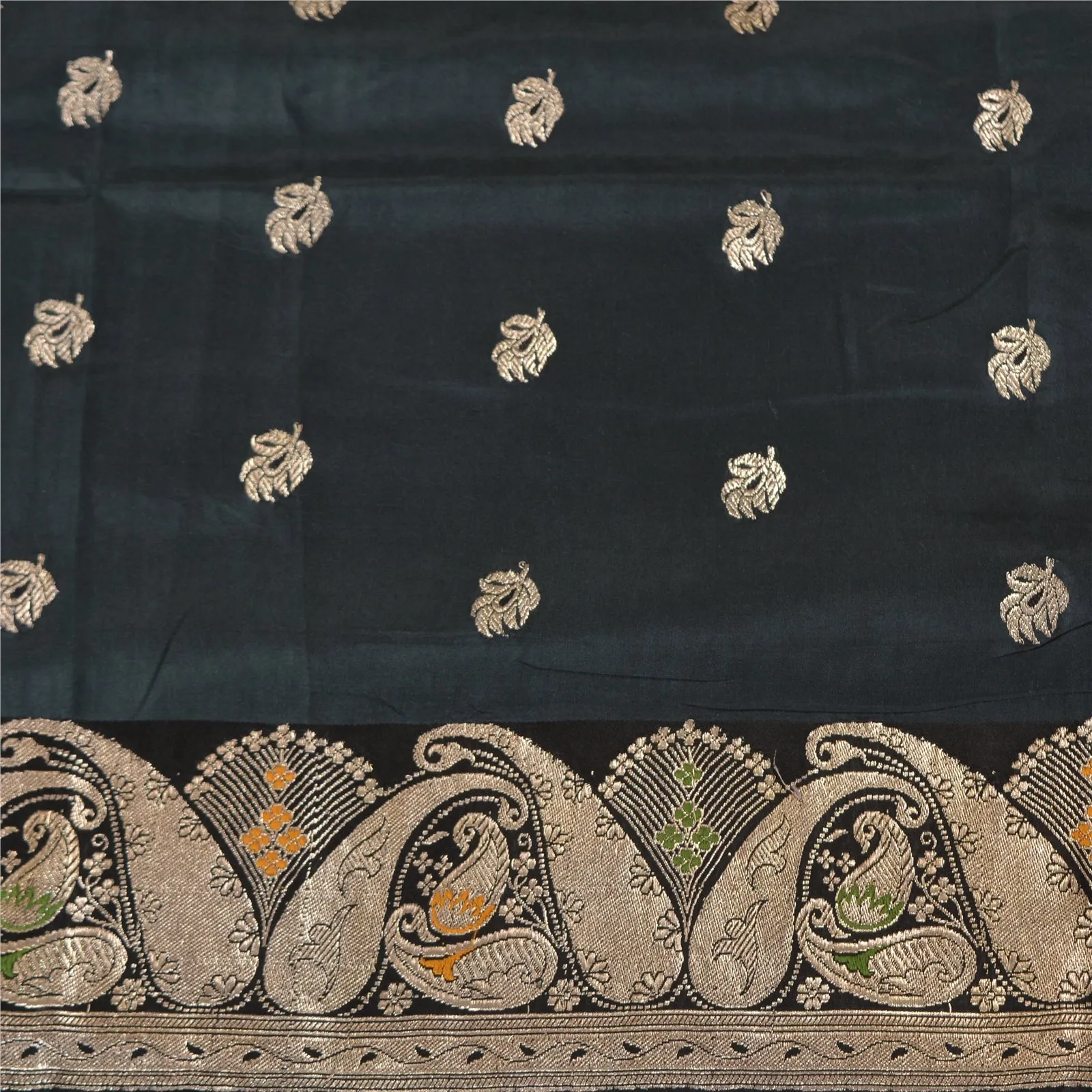 Sanskriti Vintage Black Sarees Pure Silk Woven Brocade/Banarasi Zari Sari Fabric