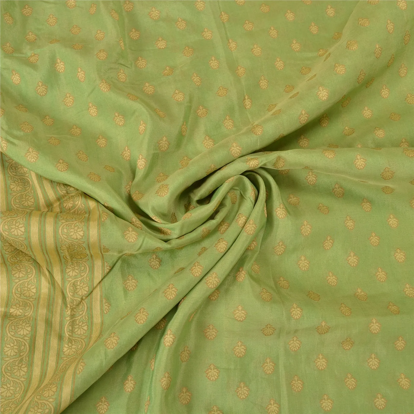 Sanskriti Vintage Green Indian Sarees 100% Pure Silk Woven Premium Sari Fabric