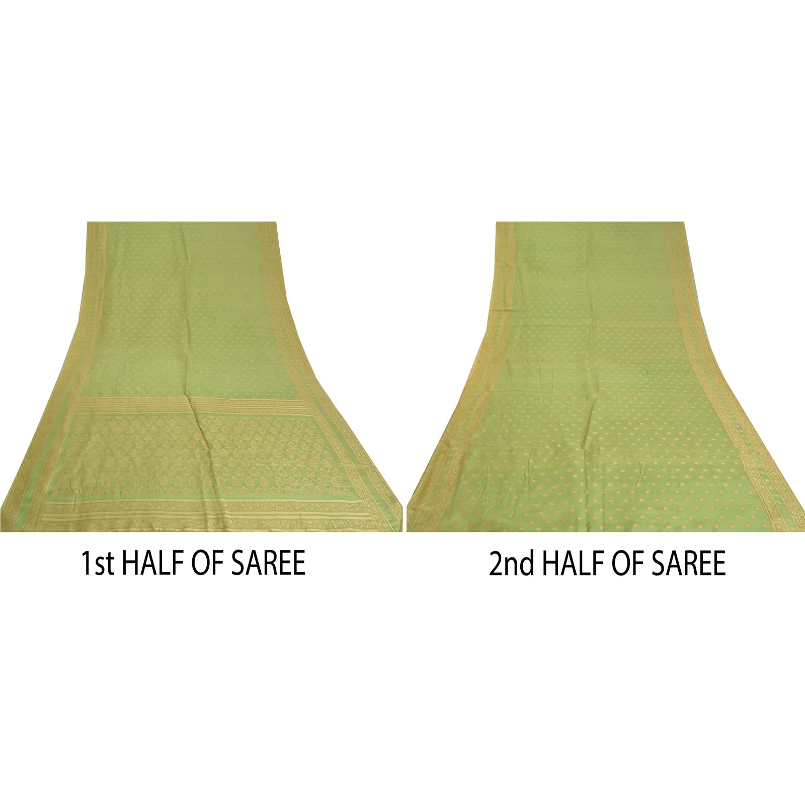 Sanskriti Vintage Green Indian Sarees 100% Pure Silk Woven Premium Sari Fabric