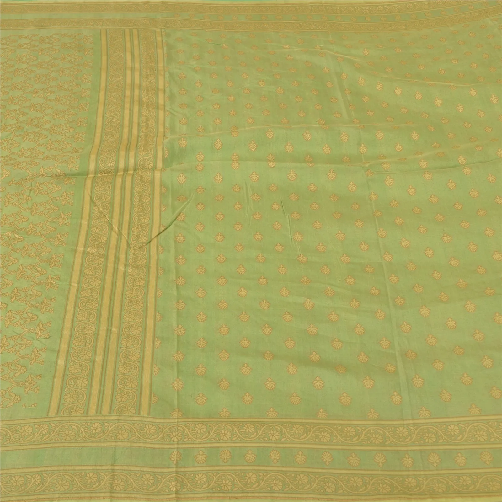 Sanskriti Vintage Green Indian Sarees 100% Pure Silk Woven Premium Sari Fabric