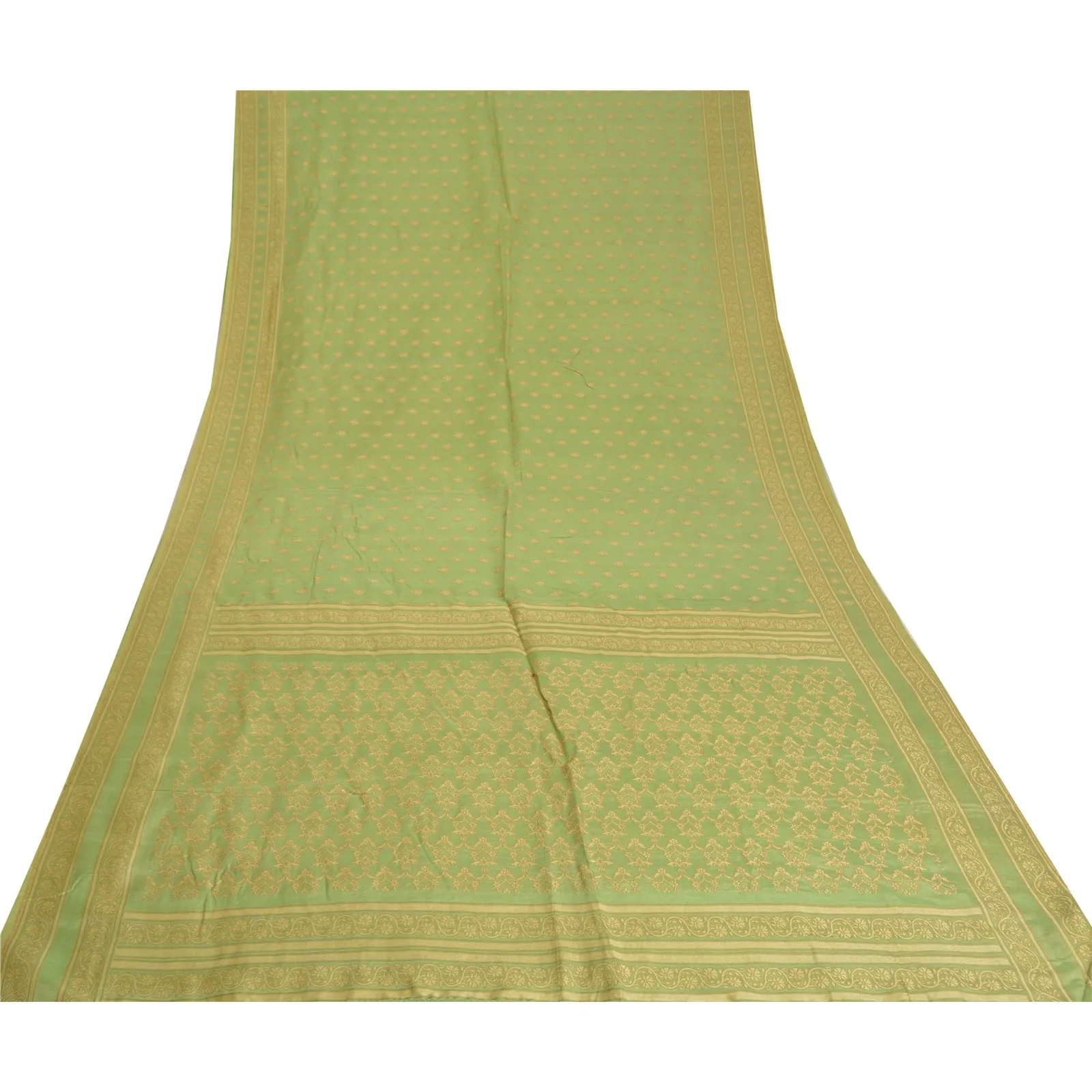 Sanskriti Vintage Green Indian Sarees 100% Pure Silk Woven Premium Sari Fabric